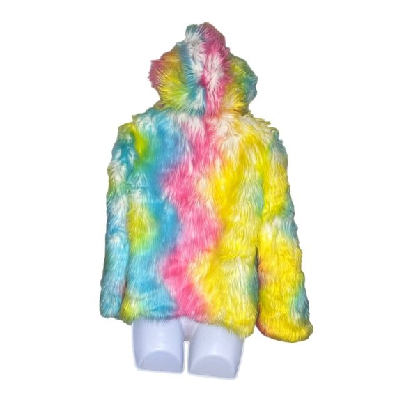 Fhilliuno blue pink yellow rye dye faux fur coat - Picture 2 of 5